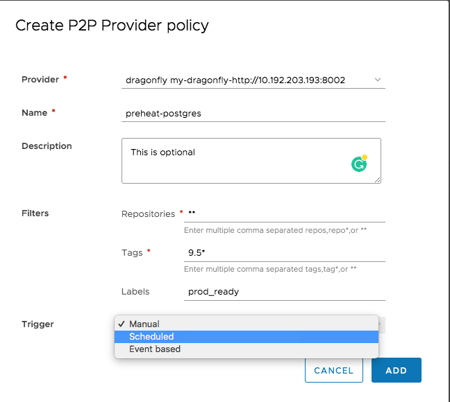 policy creation dialog