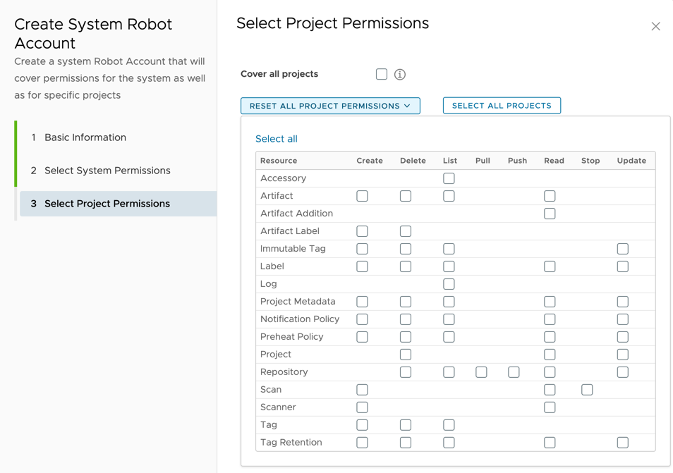 Reset robot account permissions