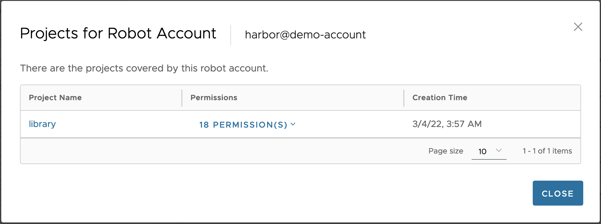 View list of all projects associated with a system robot account