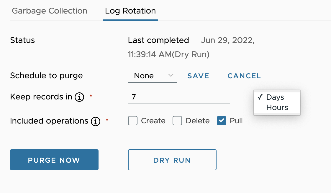 Log rotation policy configuration