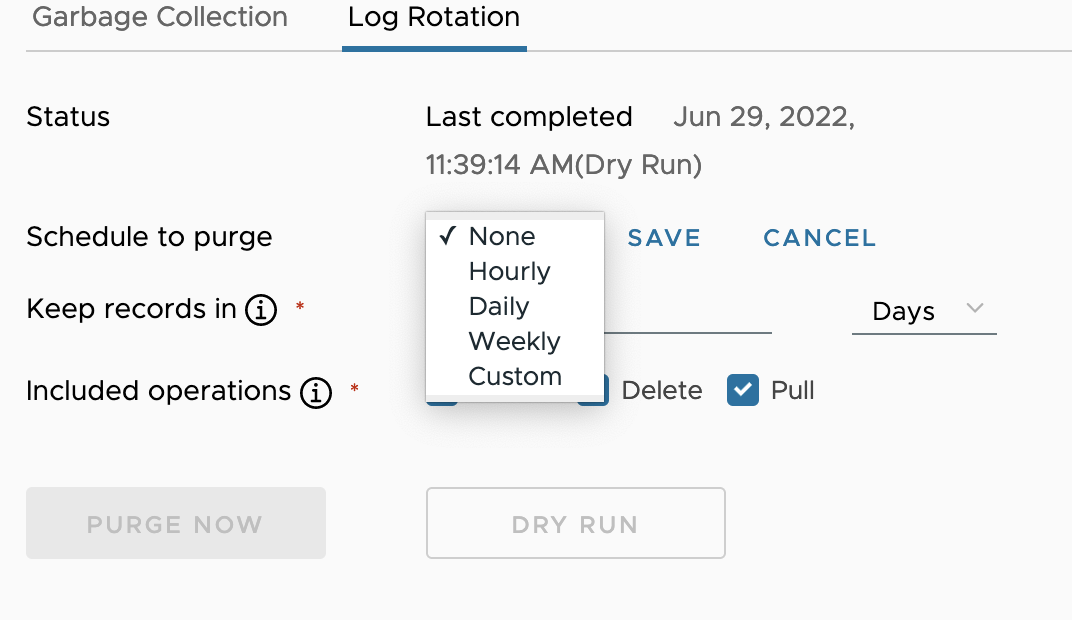 Log rotation policy configuration