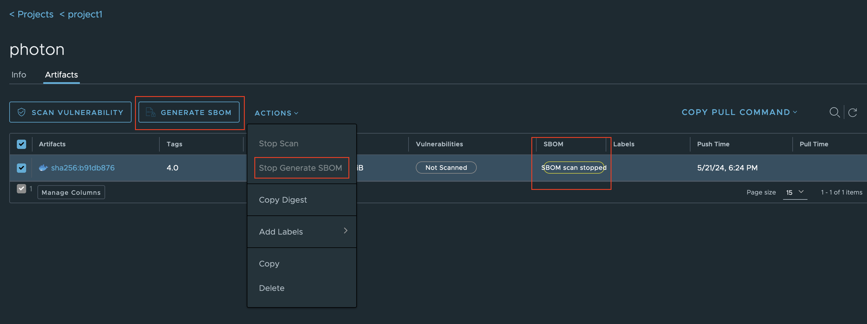 SBOM manual generation and stopping