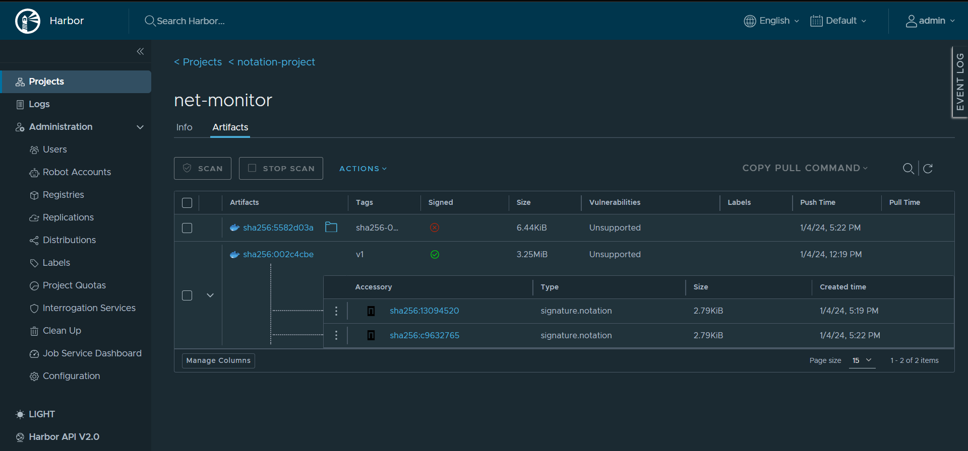 signed image in Harbor registry